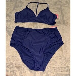UNCOMMON SENSE NAVY BLUE Two PIECE SWIMSUIT Large Bottom / XL Top Womens